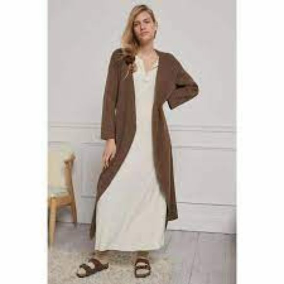 AMADI Anthropologie Long Sweater Cardigan Duster Rib Knit Brown size S - Picture 4 of 13